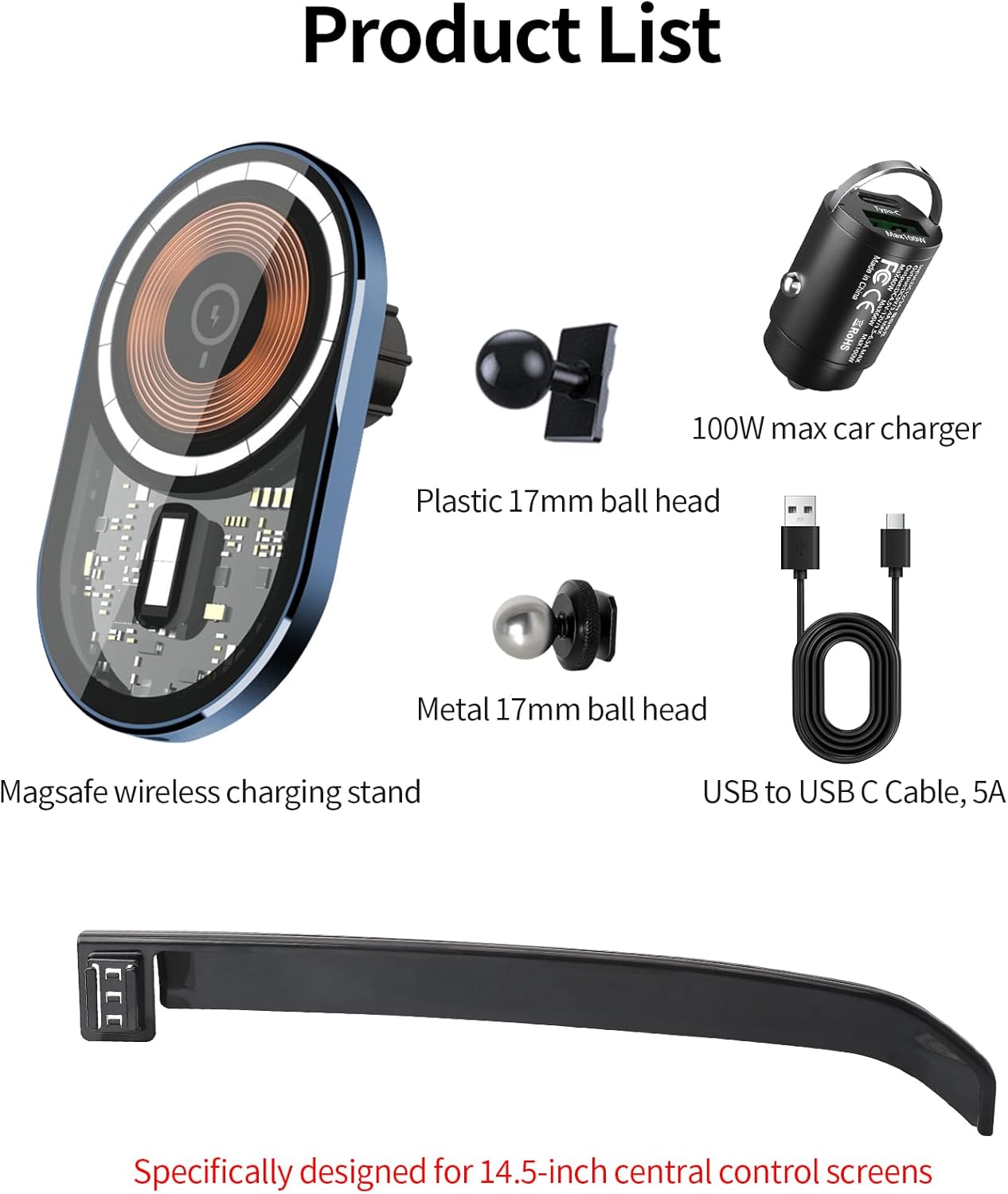 Wireless charging car phone holder For Audi A6/A6 Allroad/S6/S5 2026/Q5/SQ5/A5/SQ6 e-tron/Q6L e-tron 2025-2026 Accessories 14.5-inch Screen Fixed Clip,car phone mount Compatible with MagSafe