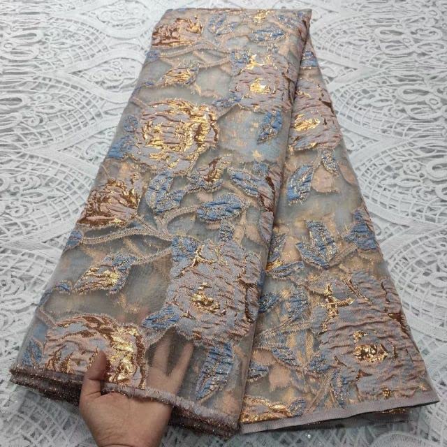 JUJING 5Yard Floral Brocade Fabric Jacquard Lace Cloth Nigerian Damask Organza Mesh Material French Tulle Net For Sewing