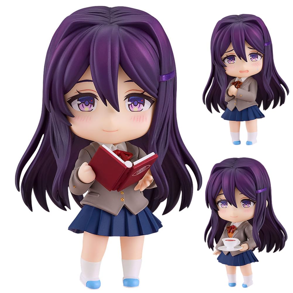 Jilijia Monika Anime Figure Yuri Action Figurine Cartoon Interchangeable Face Model with Accessories PVC Anime Statue Collection Desktop Ornaments