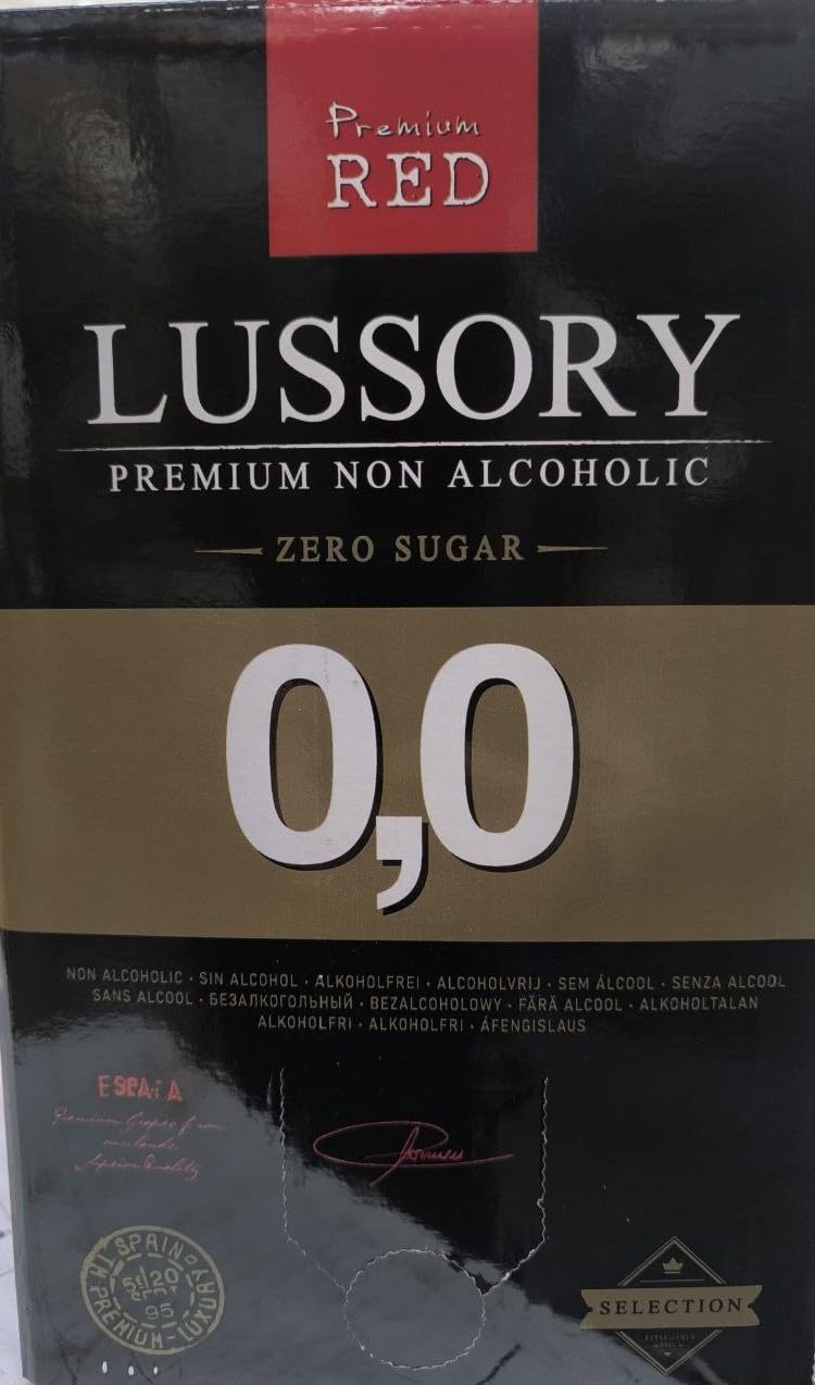 Vino Rosso SENZA ALCOL 0,0 - LUSSORY PREMIUM | Bag in Box 10 L | Equivalente a più di 13 bottiglie da 750 ml | Formato risparmio con rubinetto | SENZA zucchero, SENZA alcol, BASSO contenuto calorico