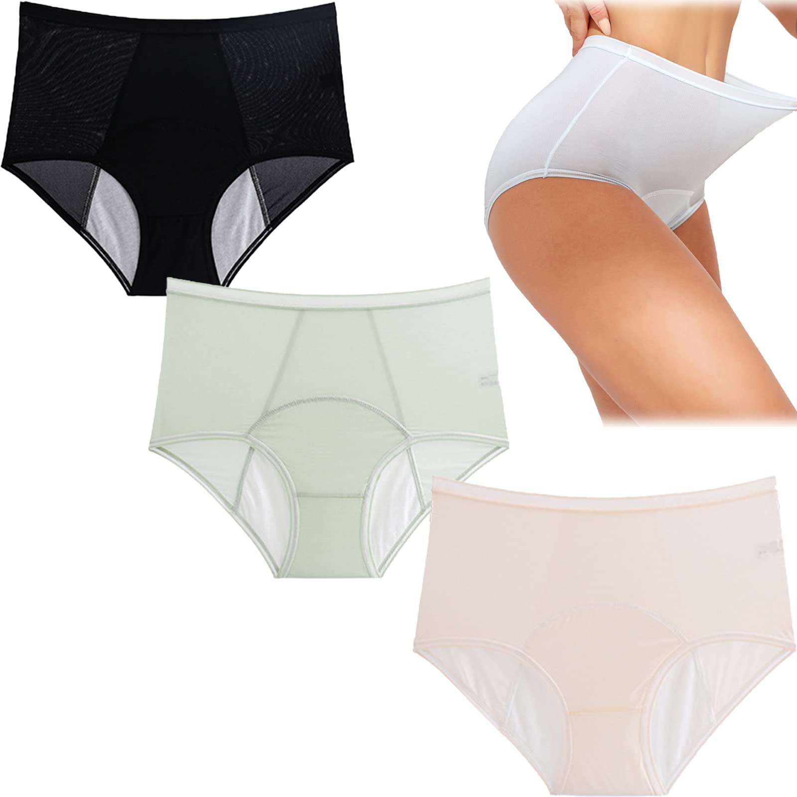 Everdries Leakproof Underwear, Everdries Panties, Everdries Leakproof Ladies Ice Silk High Waisted Panties (3PCS-F,2XL)