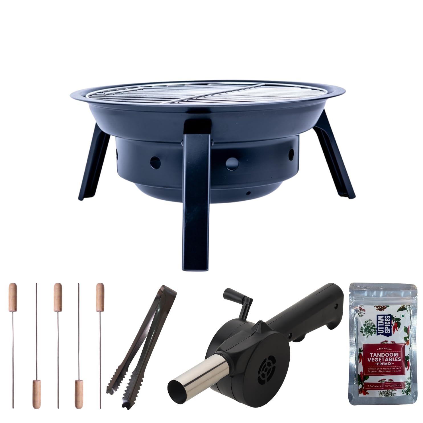 Peng Essential Foldable Barbeque Grill Set for Home Foldable Easy to Assemble Heat Resistant Charcoal Griller BBQ with 5 Skewers, Tong, Airblower, Spices,Wooden Cleaning Brush. (B0BDVQ51F1) Amazon Price History, Amazon Price Tracker