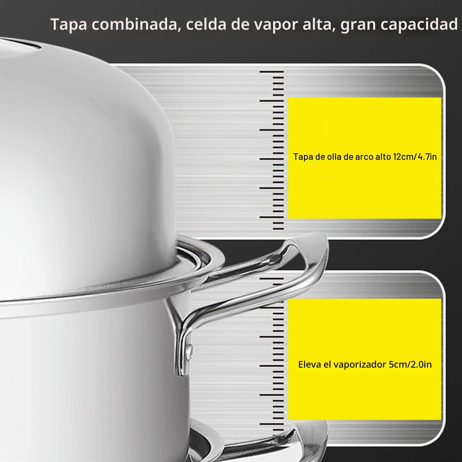 Vaporera de Acero Inoxidable 28cm, Olla de Cocción al Vapor con Tapa de Vidrio para Verduras Pescado Camarones Huevos (Tres capas)