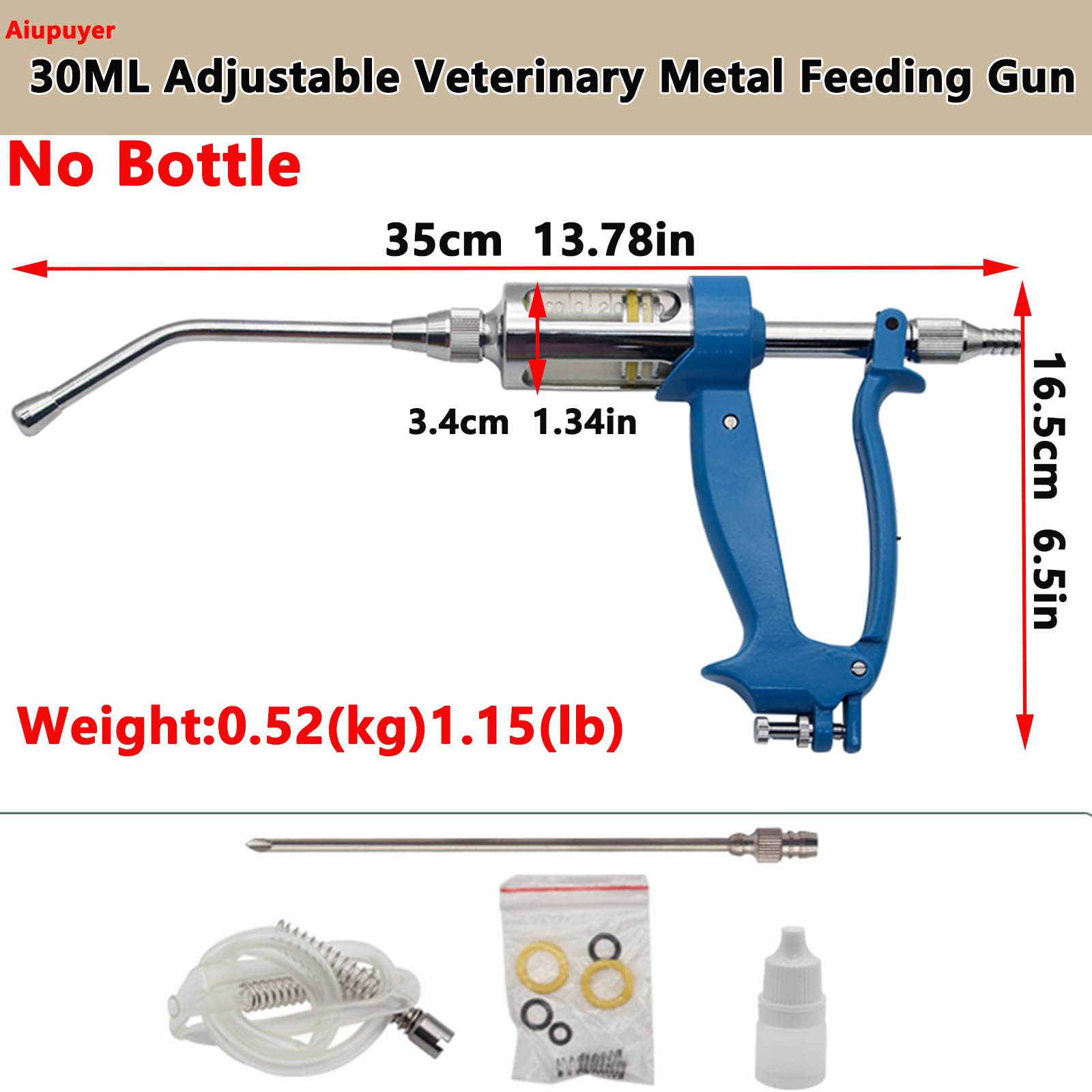 Dispensador de medicamentos Veterinarios de 30 ml, Pistola de alimentación de Metal Ajustable para Uso Veterinario Herramienta de alimentación para Cerdos, Vacas, ovejas y Caballos