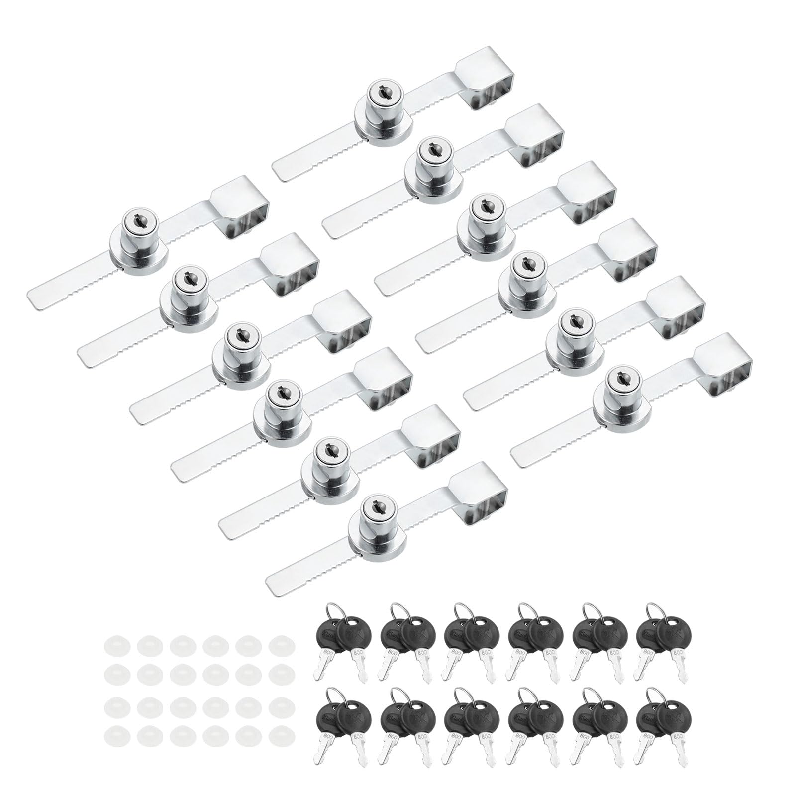 PATIKIL 12 Pack Sliding Glass Door Ratchet Lock with 24 Keys 5.6x0.6inch, Silver, 5.6x0.6 Inch