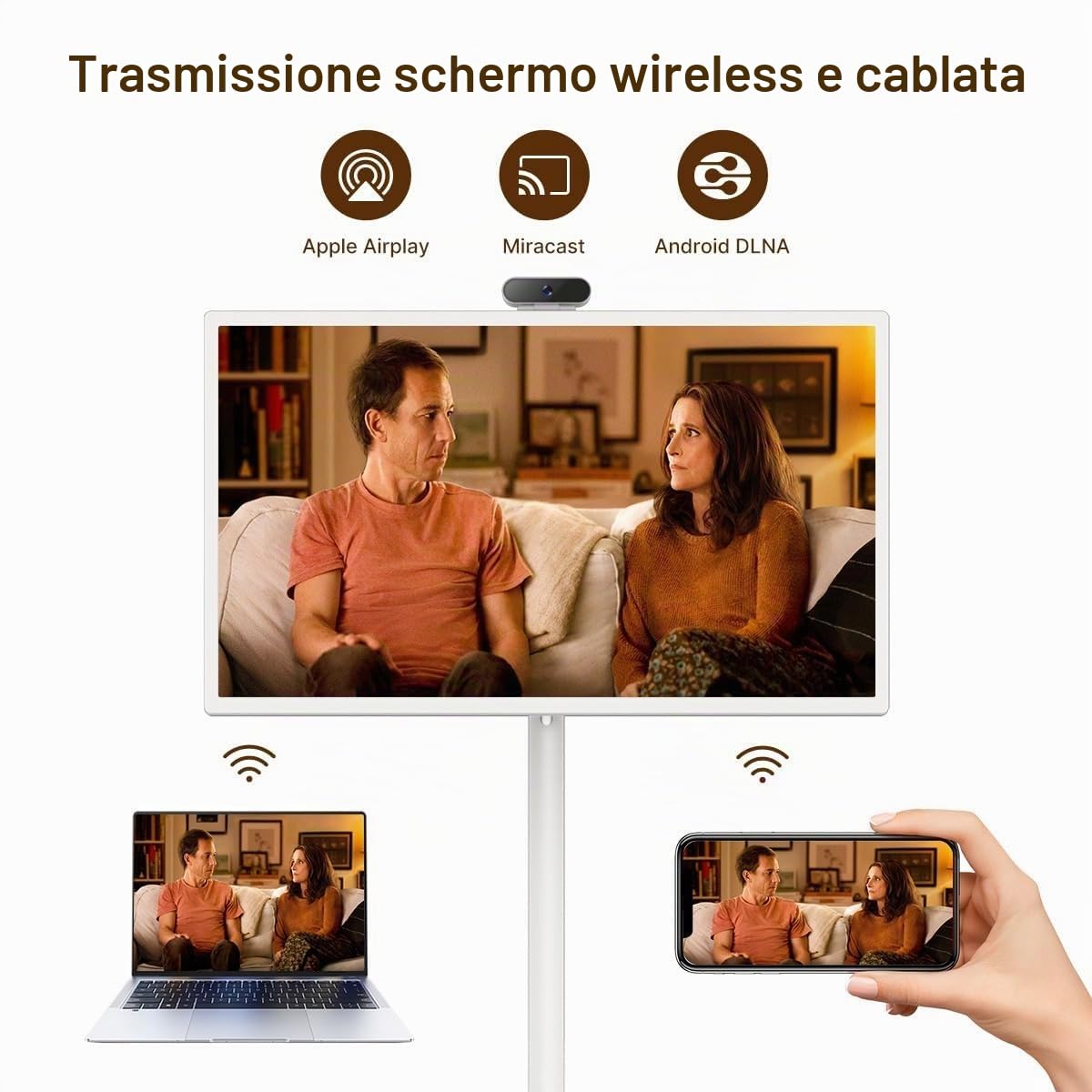 Monitor Portatile 4K Touchscreen,tv portatile con piedistallo,Smart TV Android con Display Rotabile 360°,con le ruote,senza fili,touch screen ,Batteria Ricaricabile, Schermo FHD 1920x1080(4+64G,24IN)
