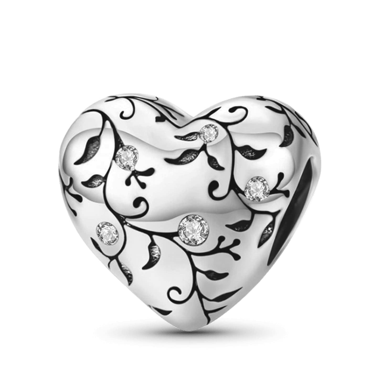 GNOCERetro Love Charm Bead Sterling Silver Charm Inlaid with Gems Fit Bracelet/Necklace for Women Girls Wife Daughter