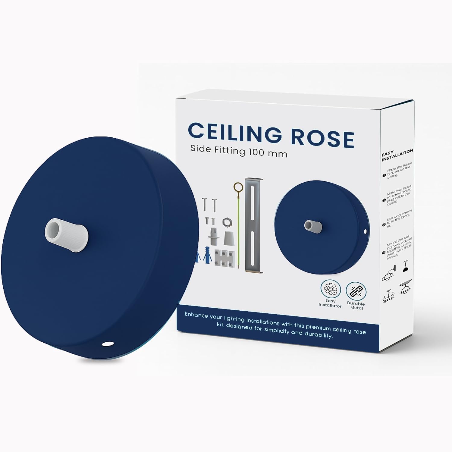 DC Voltage Navy Blue Ceiling Rose 100mm Single Outlet Side Entry Pendant Light Ceiling Plate Modern Decorative Metal Ceiling Mount with Concealed Wiring Easy Install for Hanging Pendant Lamps