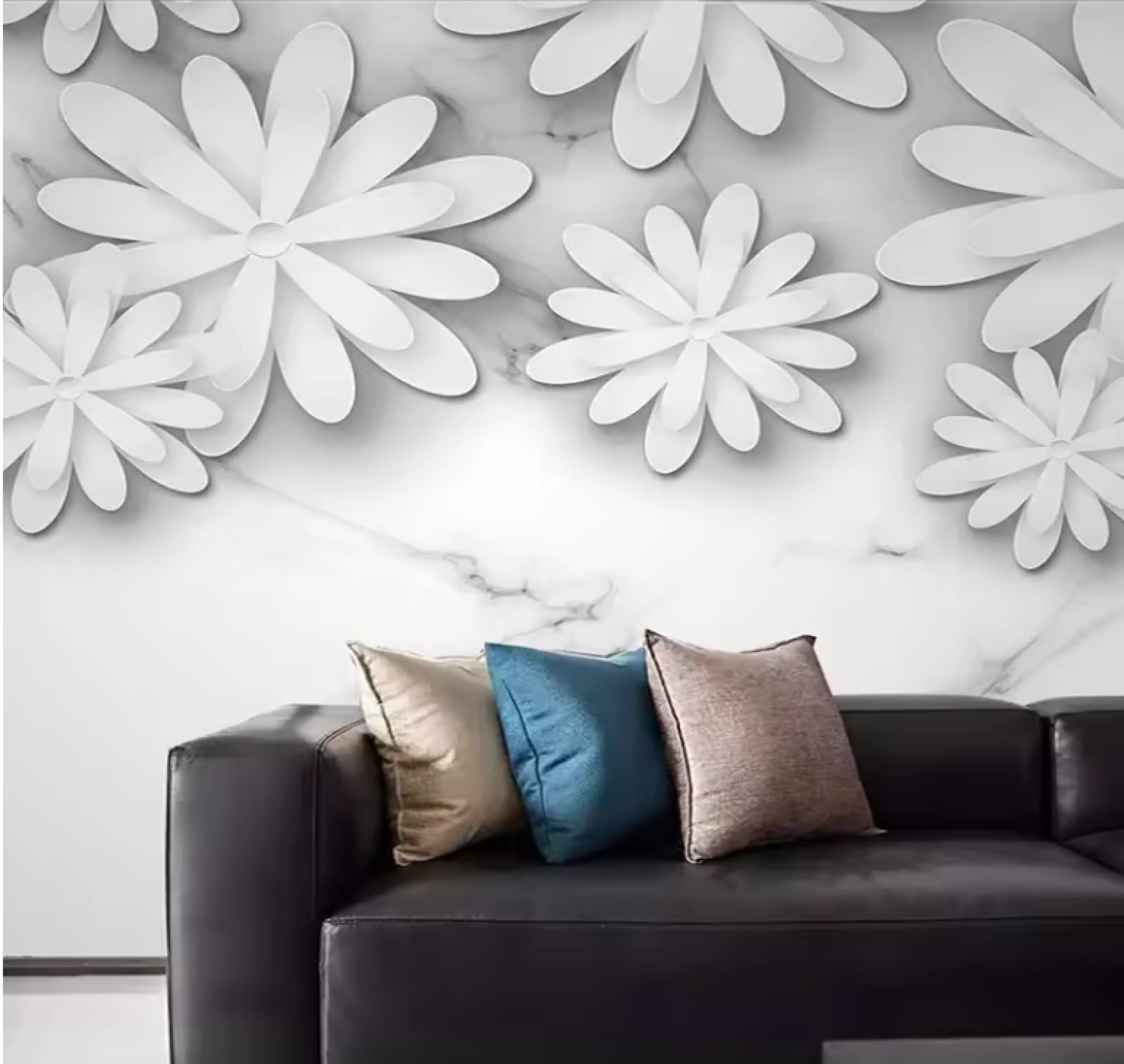 Mural tapeta 3D tapeta geometryczna biały marmur kwiatowy zdjęcie fototapety salon tło dekoracja tapety, 3D, 350 x 245 cm