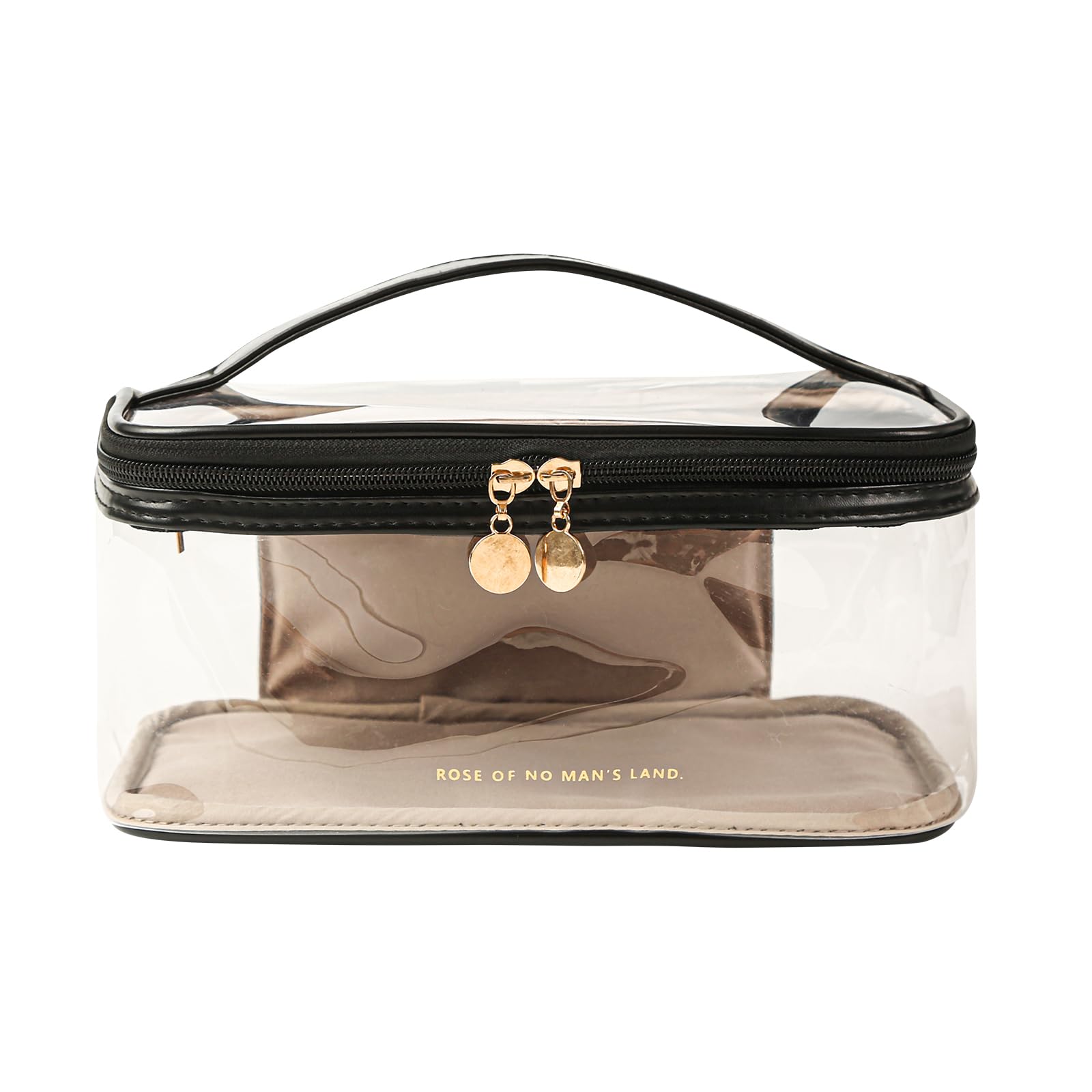 Large Clear Makeup Bag Big Cosmetic Bags Waterproof Toiletry Orangizer with Handle Transparent Toiletries Case Travel Pouch for Women Girls Daily Beauty Purse Essentials Skincare Bag Black