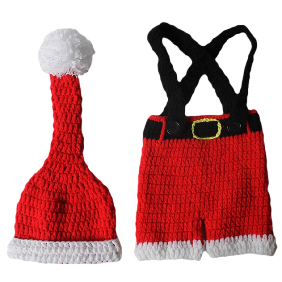 Disfraz de Navidad para bebés recién nacidos conjunto de gorro de algodón rojo tejido a mano 8