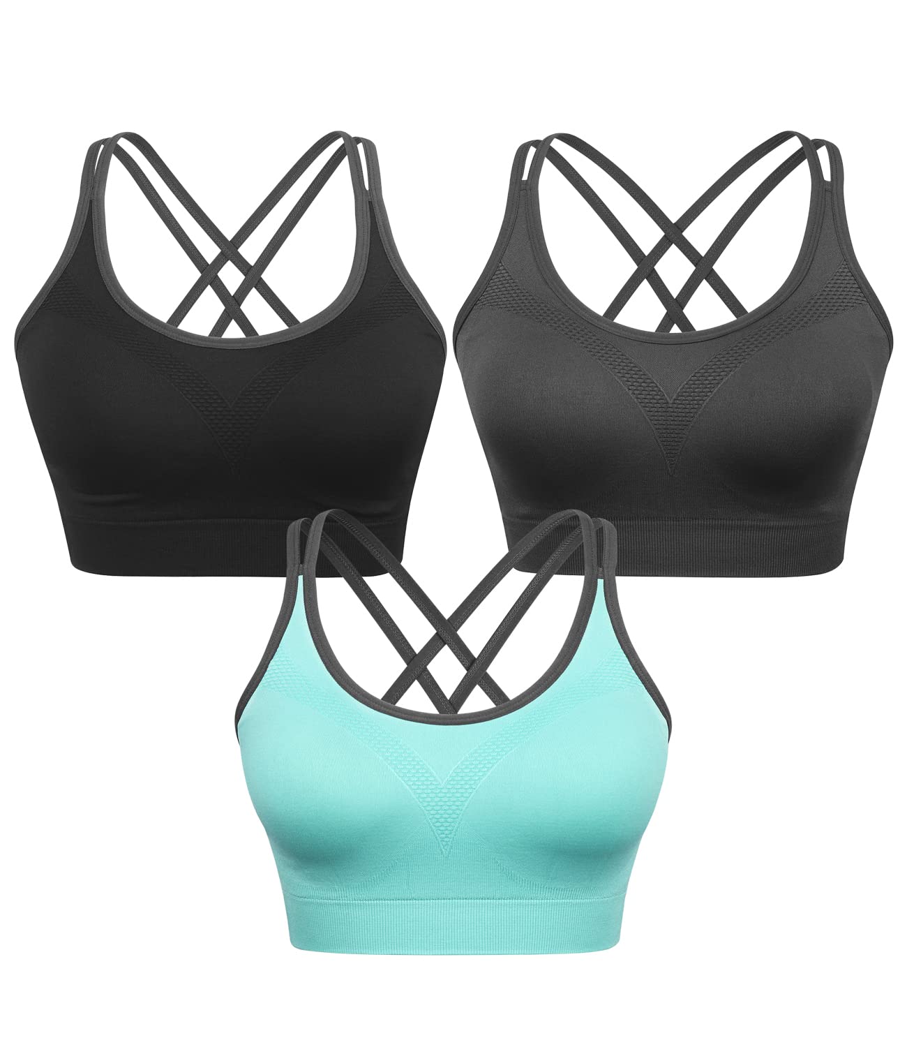VEQKING Strappy Womens Sports Bra Cross Back for Running Removable Padded Workout Yoga Bras Pack Gifts
