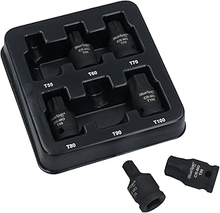 1/2in Drive Impact Impacted Male Torx Star Bit Sockets Stubby T55 â€“ T100 6pc Set