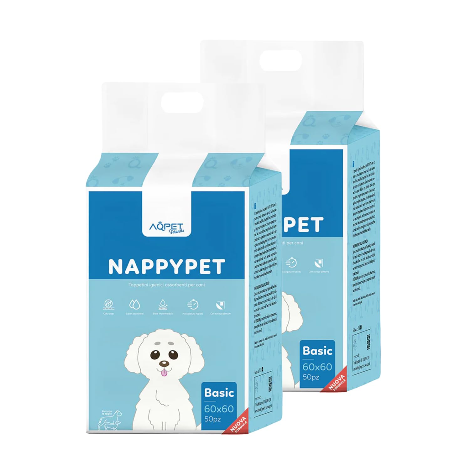 100 Tappetini Assorbenti per Cani 60x60 cm - Traversine Ultra Resistenti, Super Assorbenza, Anti-Odore e Anti-Perdite. Ideali per Cuccioli e Cani Anziani, Protezione Totale per Pavimenti e Superfici.