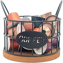 Coffee Pod Holders for Counter, K-Cup Storage Organizer with Sturdy Metal Frame and Wooden Base, Count Pod Container for Kitchen, Office, Bar Counter Desktop Black