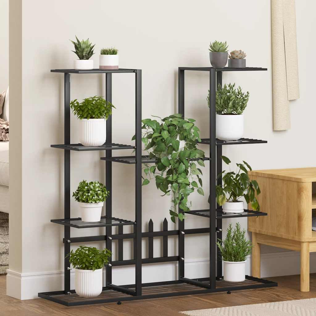 Blumenständer Metall 94,5x25x89 cm - Pflanzenregal Indoor und Outdoor, Pflanzentreppe Schwarz für Balkon, Wohnzimmer und Garten, Mehrstöckige Blumentreppe Eisen