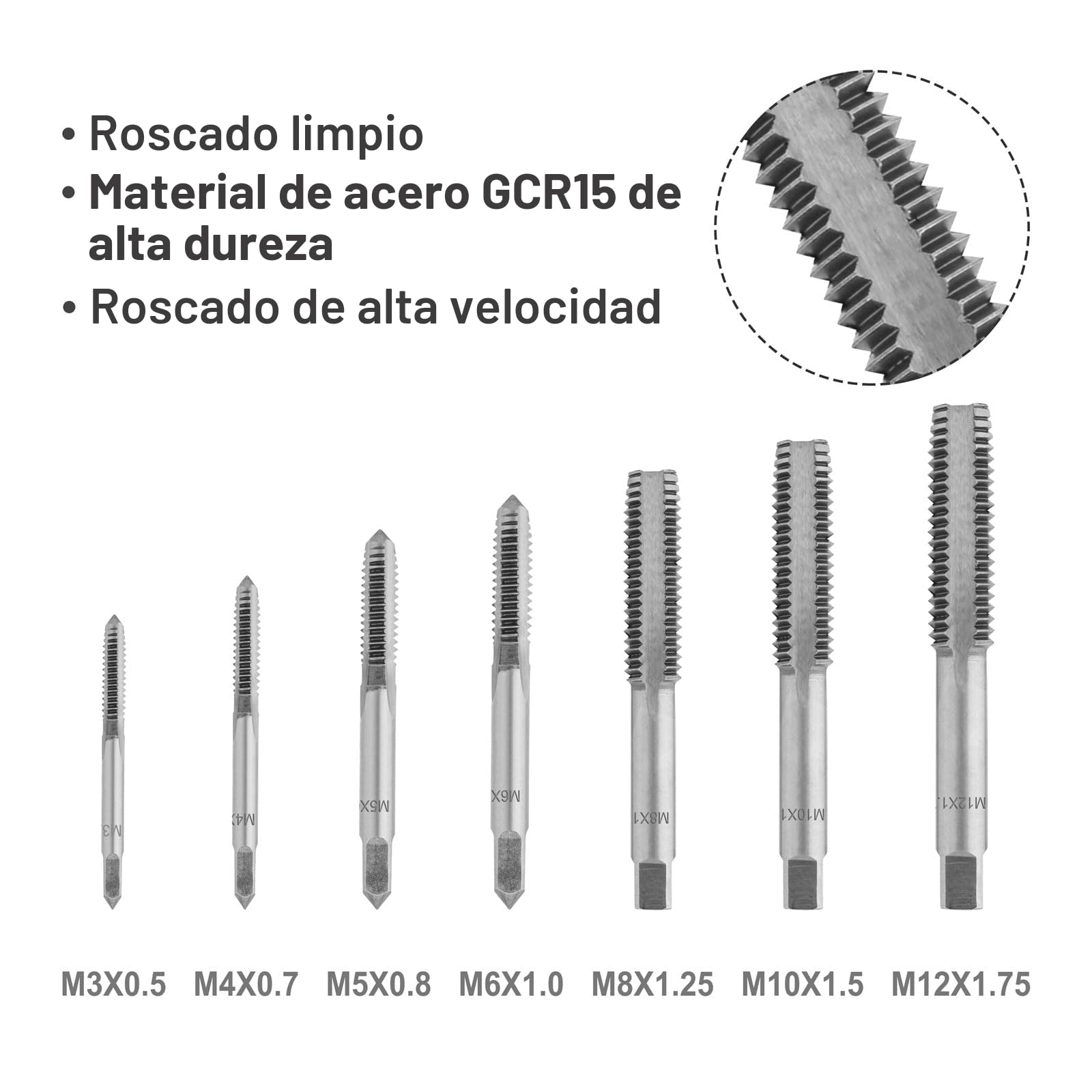 Gunpla 15 piezas Juego de Machos y Brocas de Roscar Herramientas para Hacer Roscas Manual Grifos Métricos M3 - M12 con Portamacho