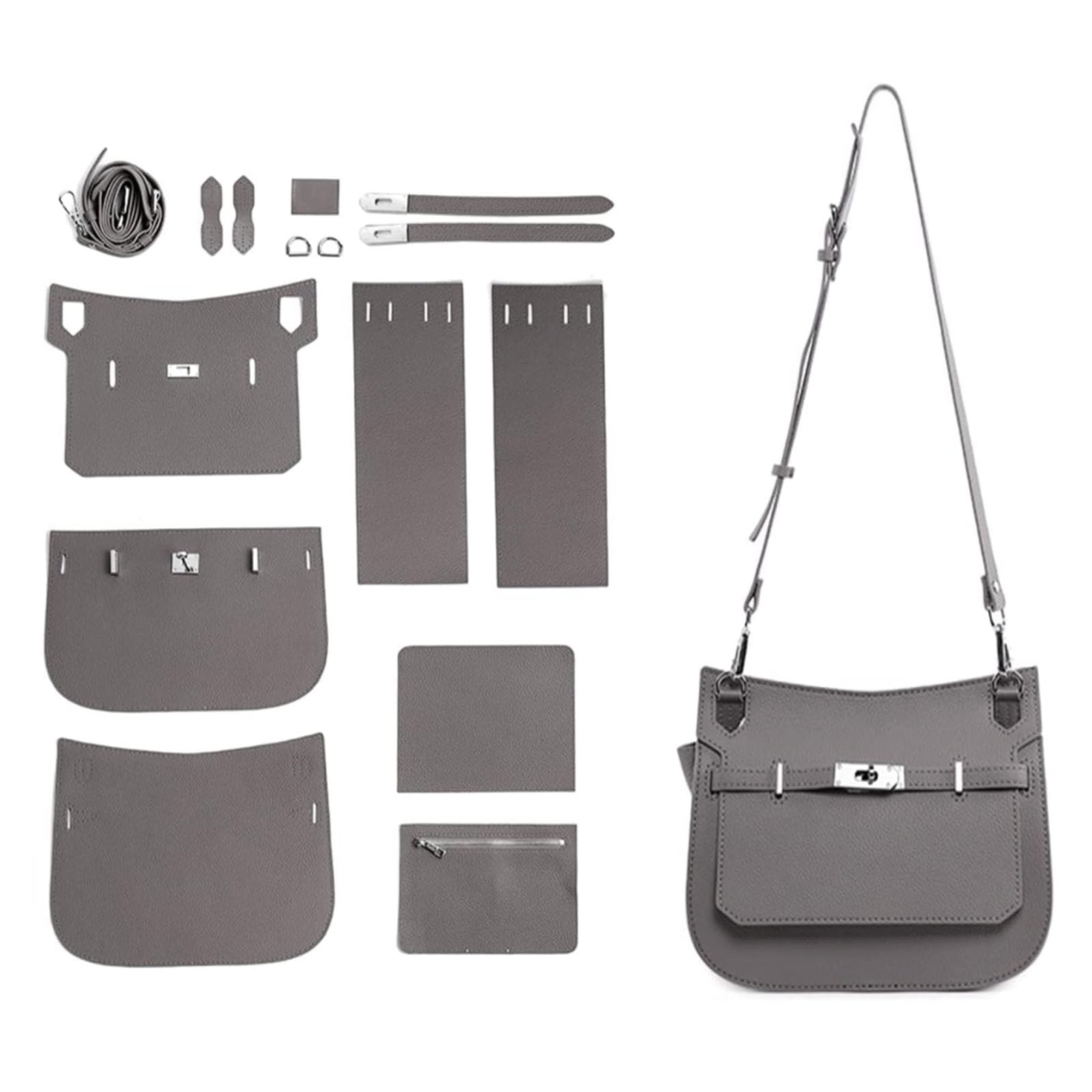 POPSEWING Designer Crossbody Bag DIY Kit for Girls, Leather Making Kit with Sewing Supplies, Personalized Gifts (Grey)