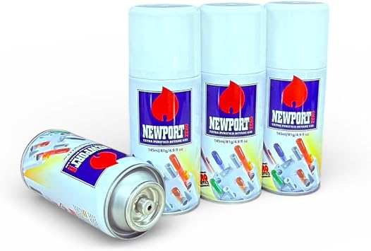 Newport Zero Extra Purified Butane Gas Refill, 4 Pack 145ml Each Premium Fuel for Culinary Torches and Lighters, Odorless Ultra-Refined, Fit-On-Top Torch Heads. Made in UK Torch Not Included