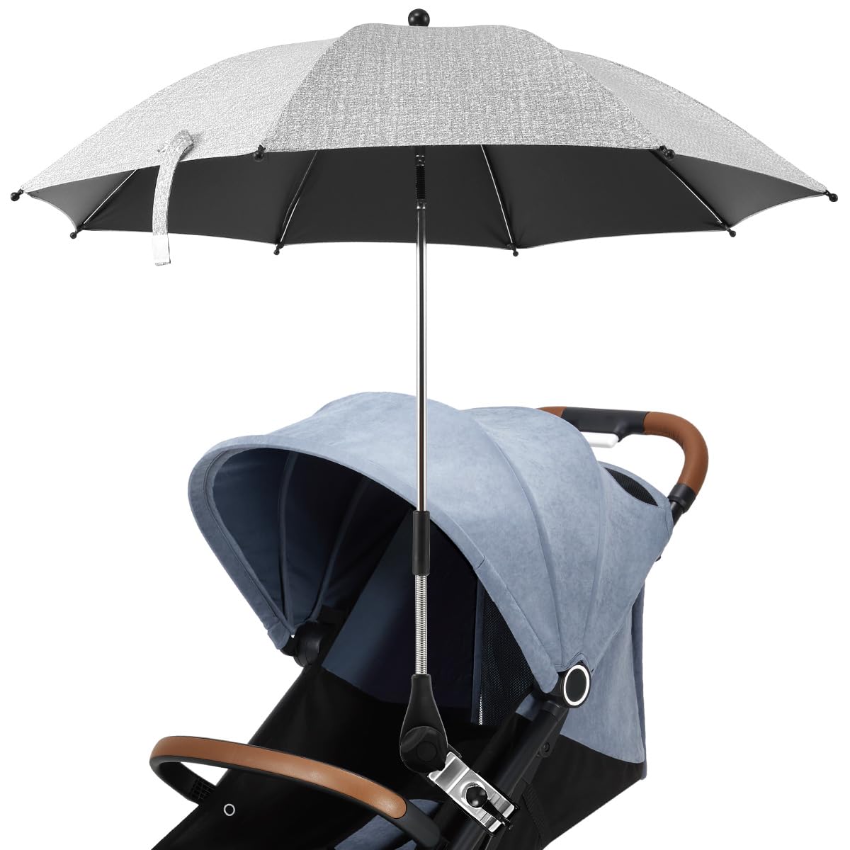 shaojian Stroller Umbrella 360° UV Protection Pram Parasol with Adjustable Clamp, 82cm Waterproof Universal Baby Pram Umbrella for Strollers, Wheelchairs, Beach Chairs, Bicycles (grey, 82cm)