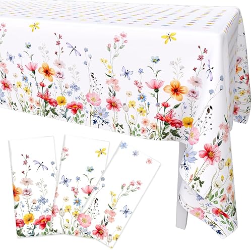 3 manteles de plástico con diseño floral de primavera, diseño de mariposas silvestres desechables para decoración del hogar, verano, primavera,