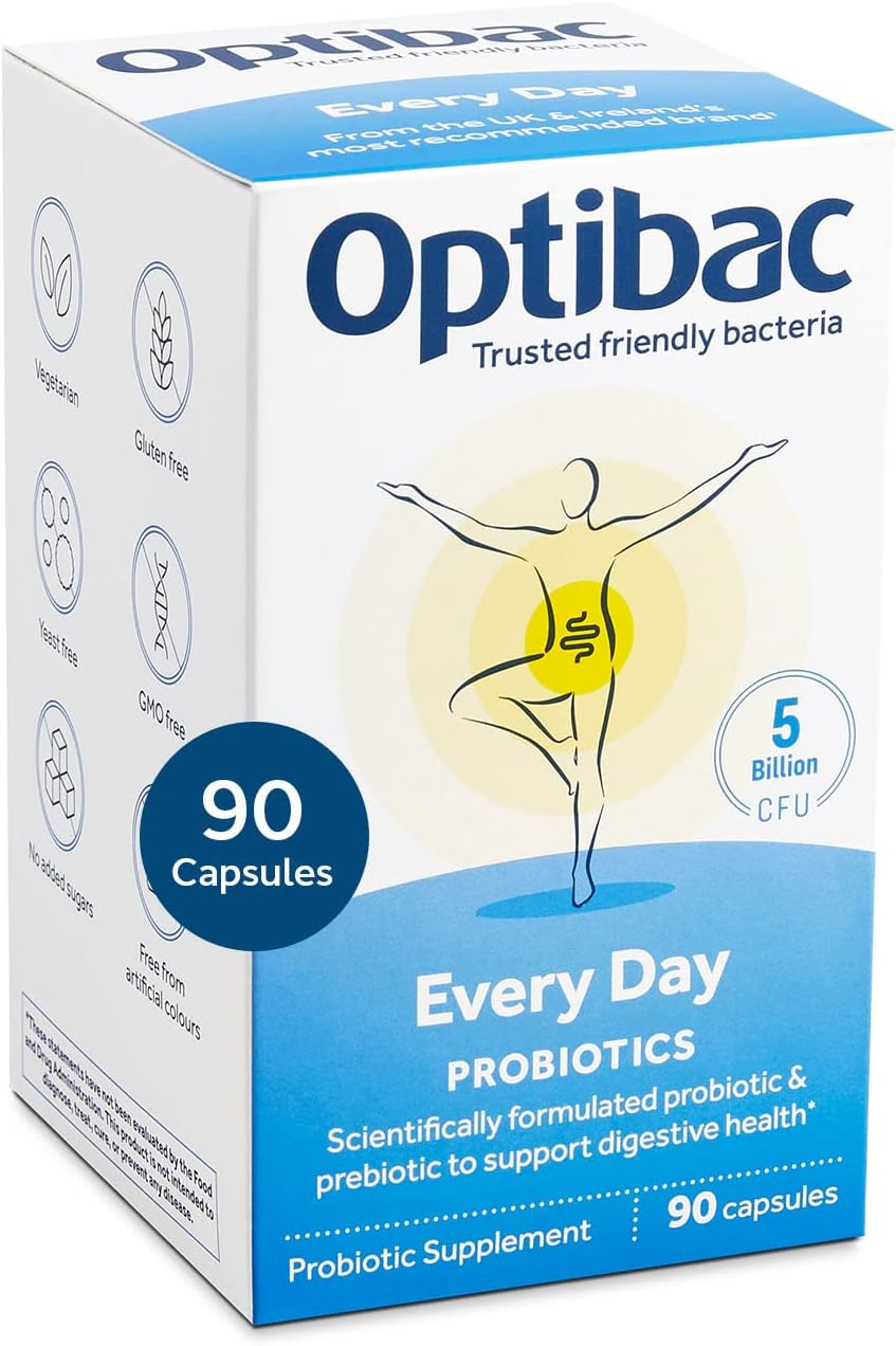 Optibac Probiotics Every Day - Daily Probiotic Supplement to Support Gut Health, 5 Billion CFU & Prebiotic - 90 Capsules