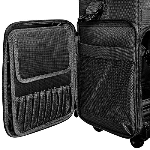 Shany Soft Rolling Makeup Trolley Case - Multi Compartment With Laptop/Ipad Holder - Set Of 3 Free Cosmetic Organizers - 360 Wheels - Black #TOP6