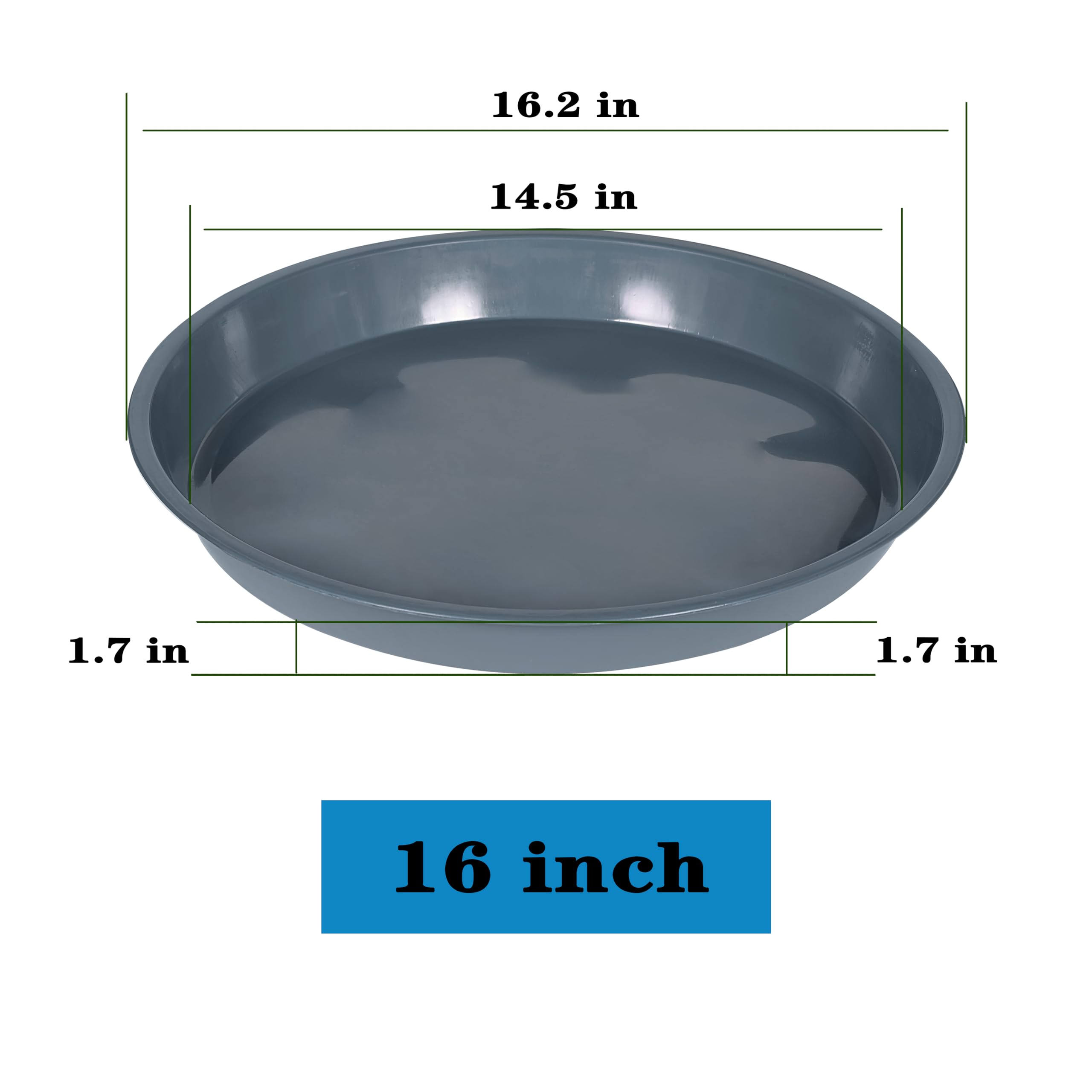 VUWEZ Blumentopfuntersetzer 40,6 cm, rund, Kunststoff-Blumentöpfe für Töpfe, Untersetzer für den Innenbereich, 40,6 cm, Blumentopf-Untersetzer, Pflanzschale für Pflanzgefäß 33–40,6 cm, Grau, 6 Stück