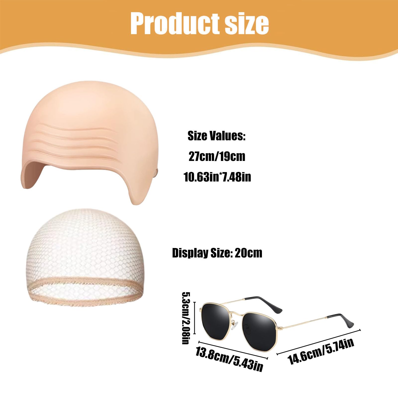 dinghaole Latex Bald Cap, 1 Wrinkle bald Head Cover and 1 Mesh Wig Caps 1 Sunglasses, Cosplay Hat Costume Accessory - Image 2