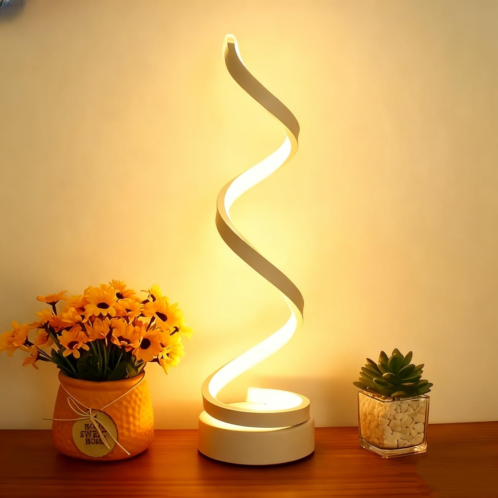 Modern Led Table Lamp Unique Nightstand Dimmable Spiral Desk Lamps with 3 Color Levels for Bedside Bedroom & Living Room Office Book Store Art Wall Decor