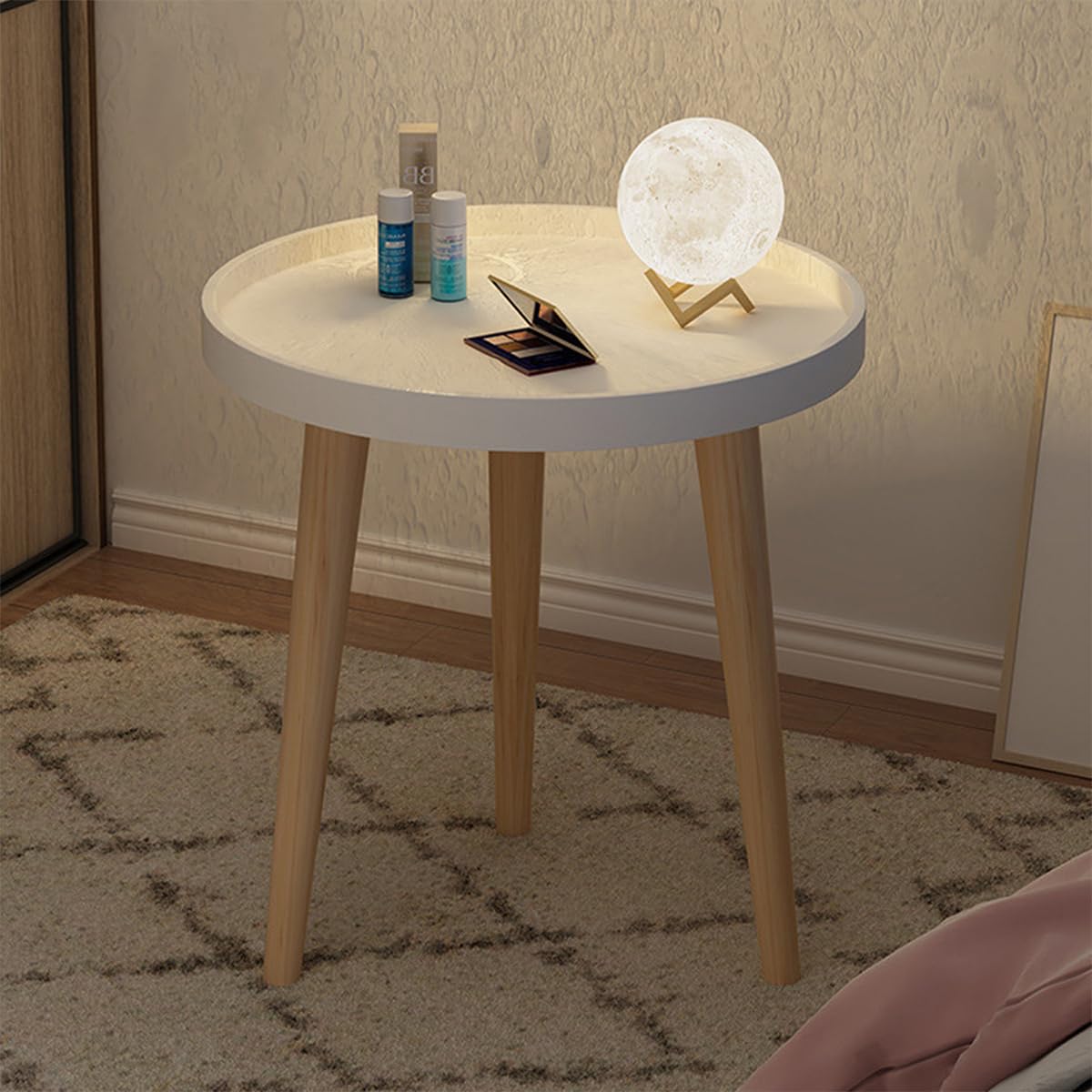 Round side table, sturdy coffee table, End Table，Living room sofa side table，modern home decoration small coffee table, suitable for bedroom, living room, office, balcony.(White)