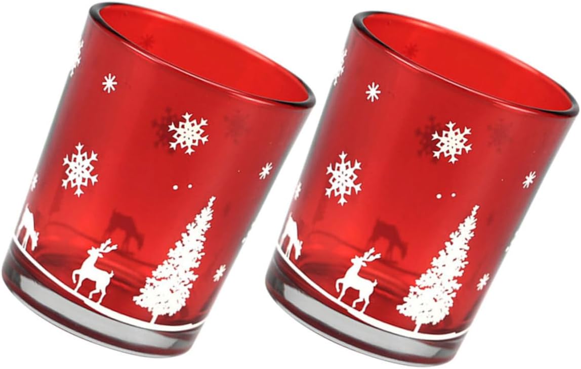 2pcs Candle Holders for Christmas Decorations Elegant Xmas Candle Cups for Votive Tealight for Home Parties and Holiday Decor