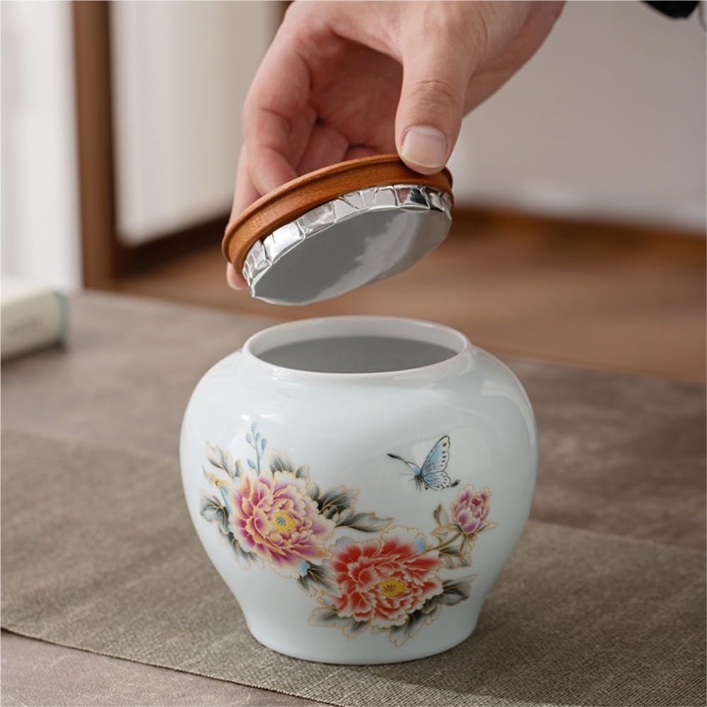 Contenitore per il tè in ceramica, barattolo per la conservazione del tè sfuso, contenitore per il tè in ceramica con doppio barattolo, set per la conservazione del tè cinese, set di scatole in legn