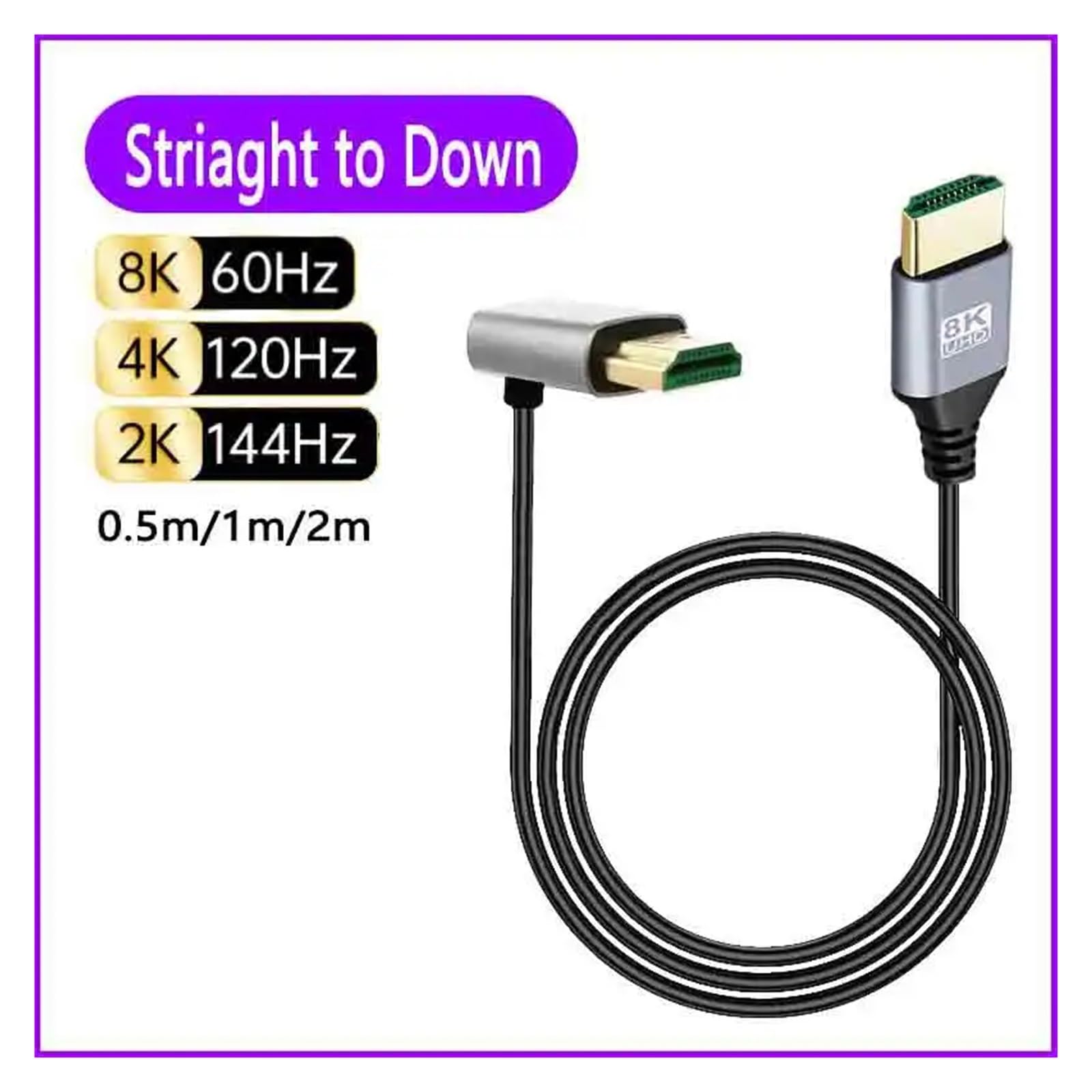 Kabel HDMI 2,1 V 90 Stopni 60 Hz 4 K 120 Hz 48 Gb/S EARC ARC HDCP Ultra Szybki HDR Do Telewizora HD Projektor Do Laptopa PS4 PS5(Straight to Down,3m)