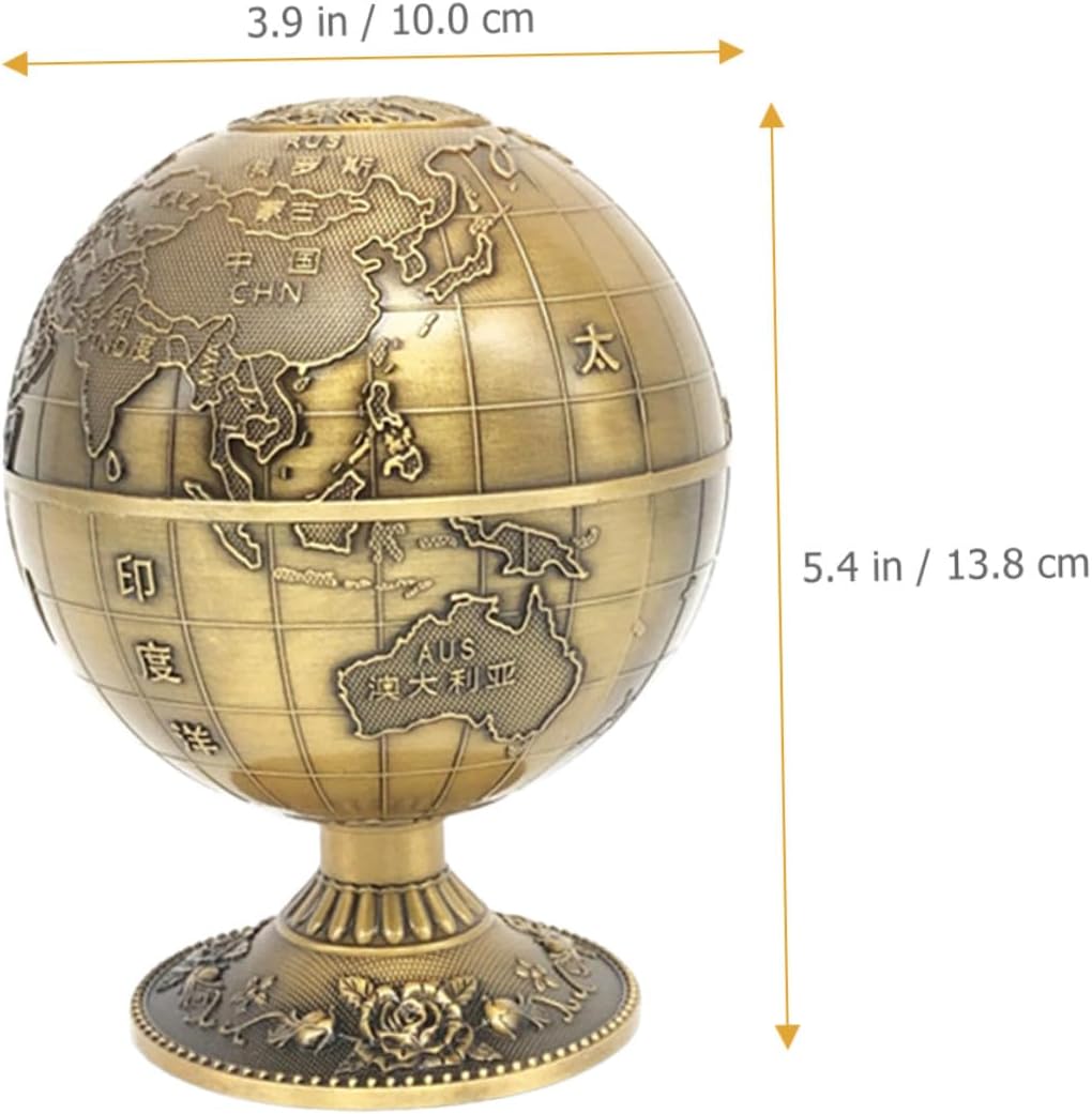 Sphere-shaped Toothpick Holder Press-type Toothpick Box Vintage Copper Storage Case 360° Rotatable Globe Design for Home and Kitchen Desktop Use