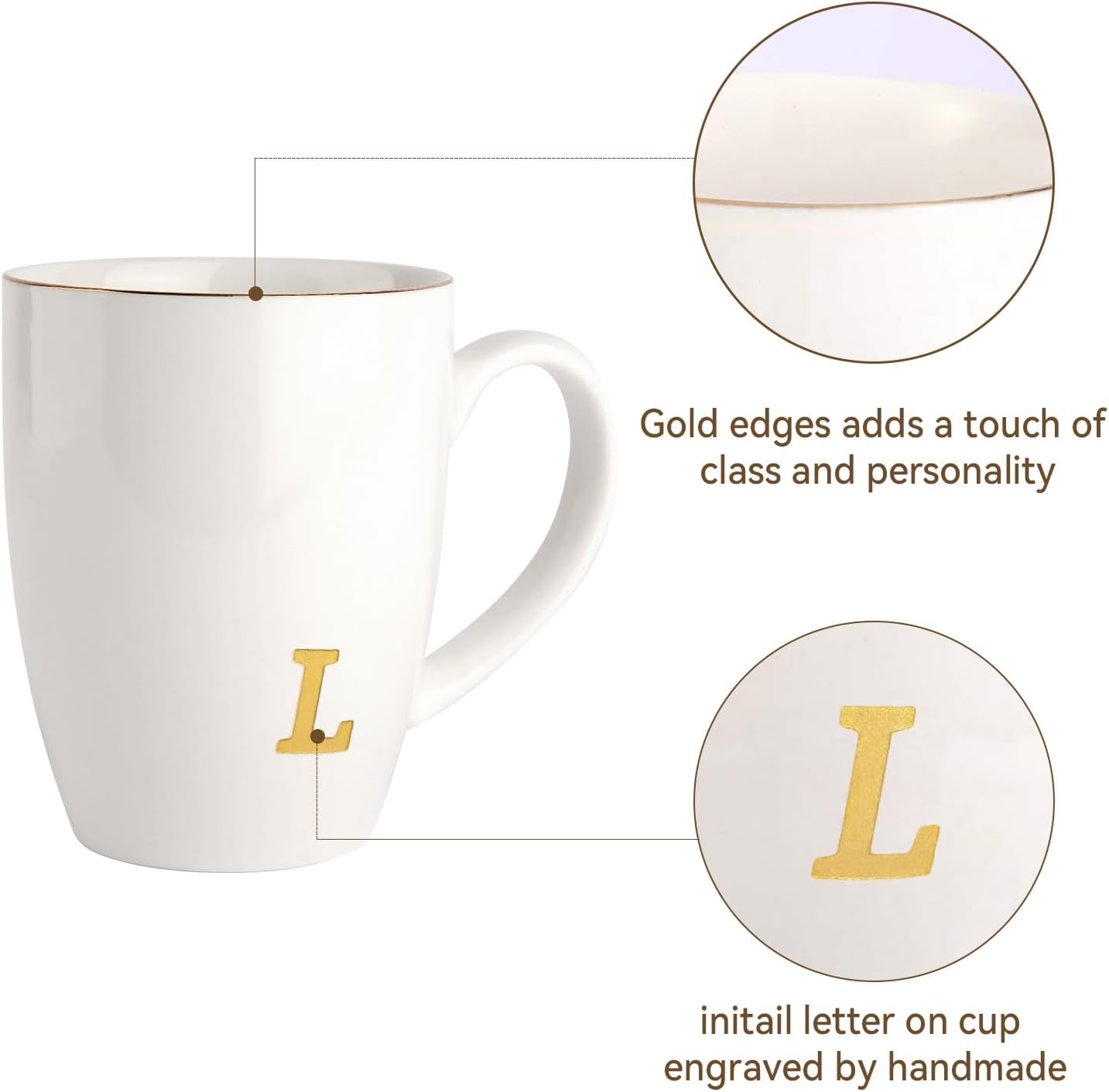 HOME SMILE Initial Coffee Cups for Women Friends Mom Daughter,Monogram Ceramic Mugs with Personalized L,Elegant Alphabet Tea Mugs,Cups for Office and Home,12 oz - Image 2