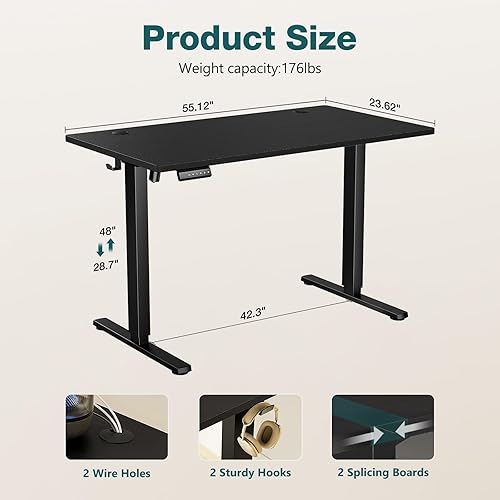 Miniatura 9 de SMUG Escritorio de pie, mesa eléctrica de altura ajustable, mesa de computadora de pie para sentarse, de 63 x 24 pulgadas, ergonómicos para el