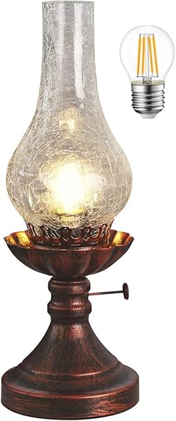 Vintage Table lamp Antique Rustic Farmhouse Desk Lamps Western Victorian Crackled Glass