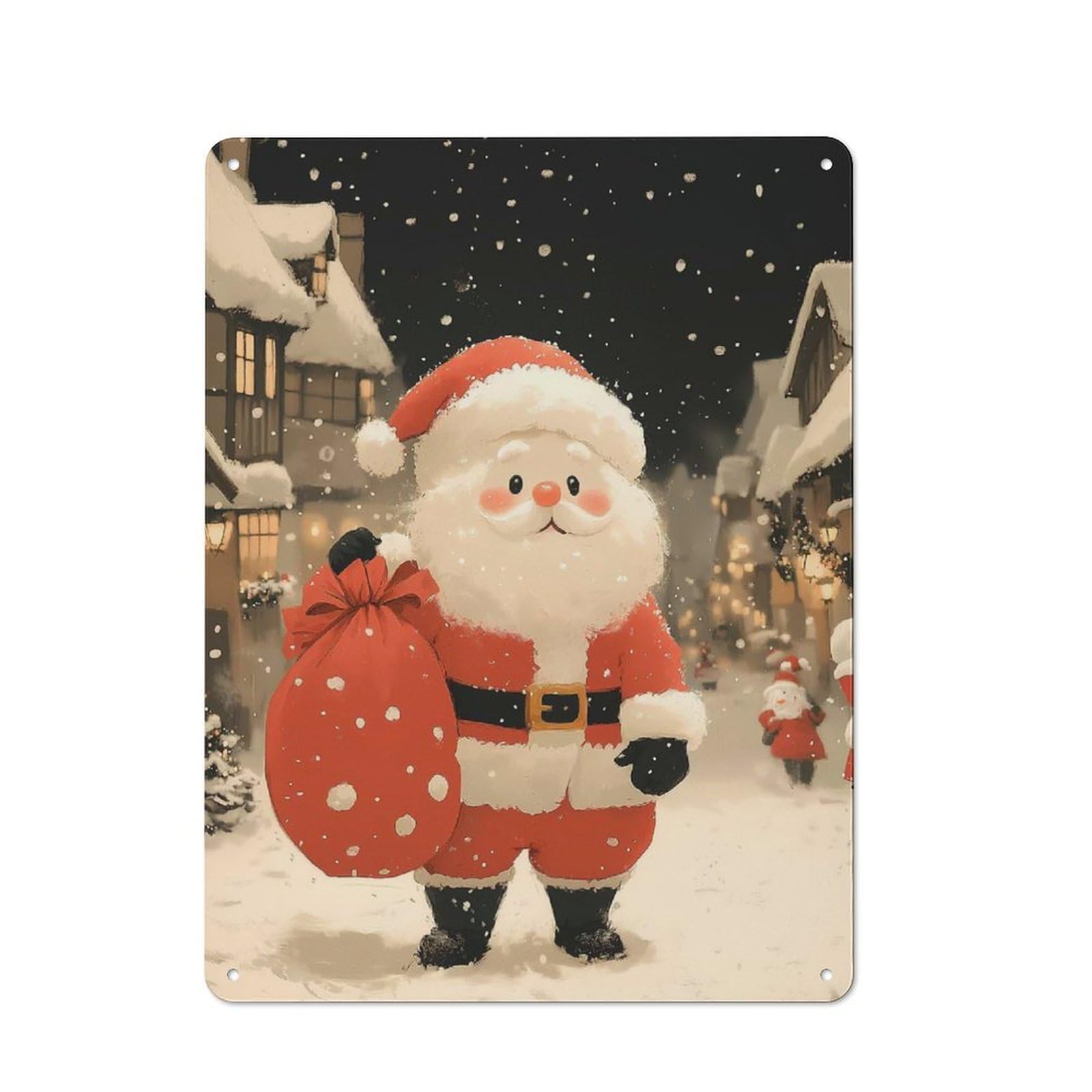 Santa Claus in Snowy Town Christmas Metal Gift Sign 40x30cm, Retro Home Wall Decor for Home, Shop, Pub Or Studio Wall