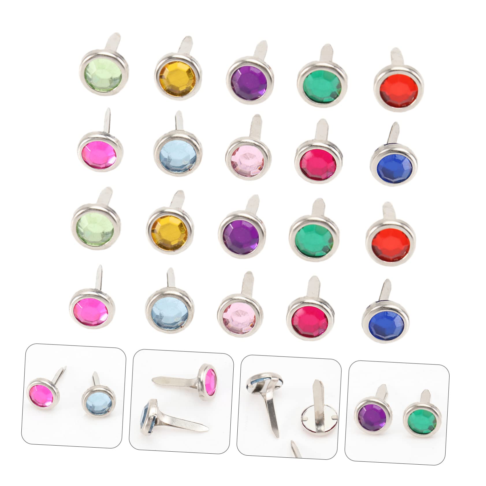 SHINEOFI DIY Material Acrylic Two-Legged Nails Round Brads Fasteners Paper Fasteners for Crafts Scrapbooking Easy Install (8x15mm Colorful) Random Color