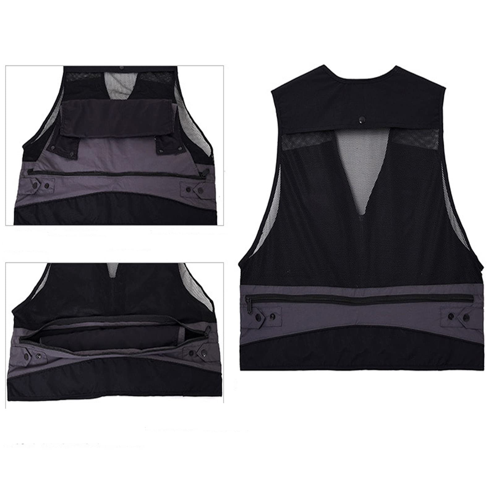 Hombre Multi Bolsillo Chaleco Chaleco Suelto Casual Pesca Sin Mangas Chaquetas De Trabajo Chaleco Ligero Al Aire Libre Senderismo Reporteros Outwear Top Gris Oscuro-L