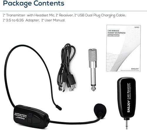 Miniatura 6 de Auriculares de micrófono inalámbricos 24 G con micrófono inalámbrico y micrófono 2 en 1 rango de 160 pies para amplificador de voz sistema PA