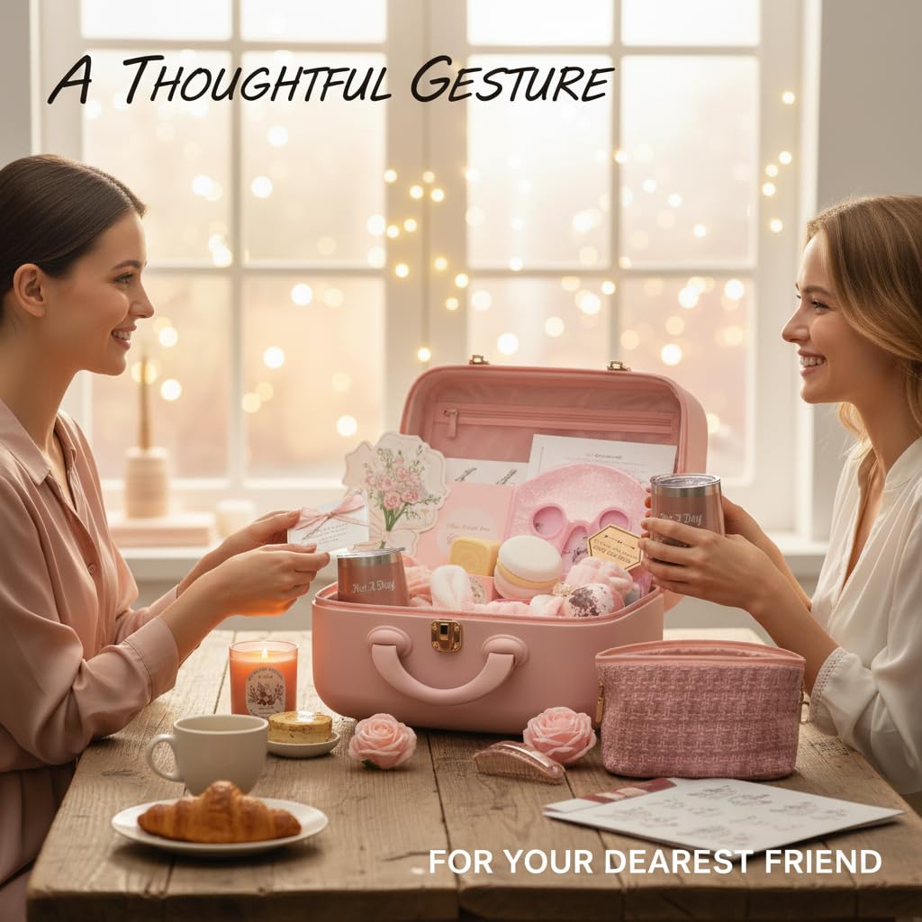 17 Pcs valentines day gifts Luxury Women Self Care Gift Basket with Mini Suitcase, Spa Care Package for Her Travel, Birthday Valentines Get Well Soon Gifts for Mom Wife Sister Friends Grandma，