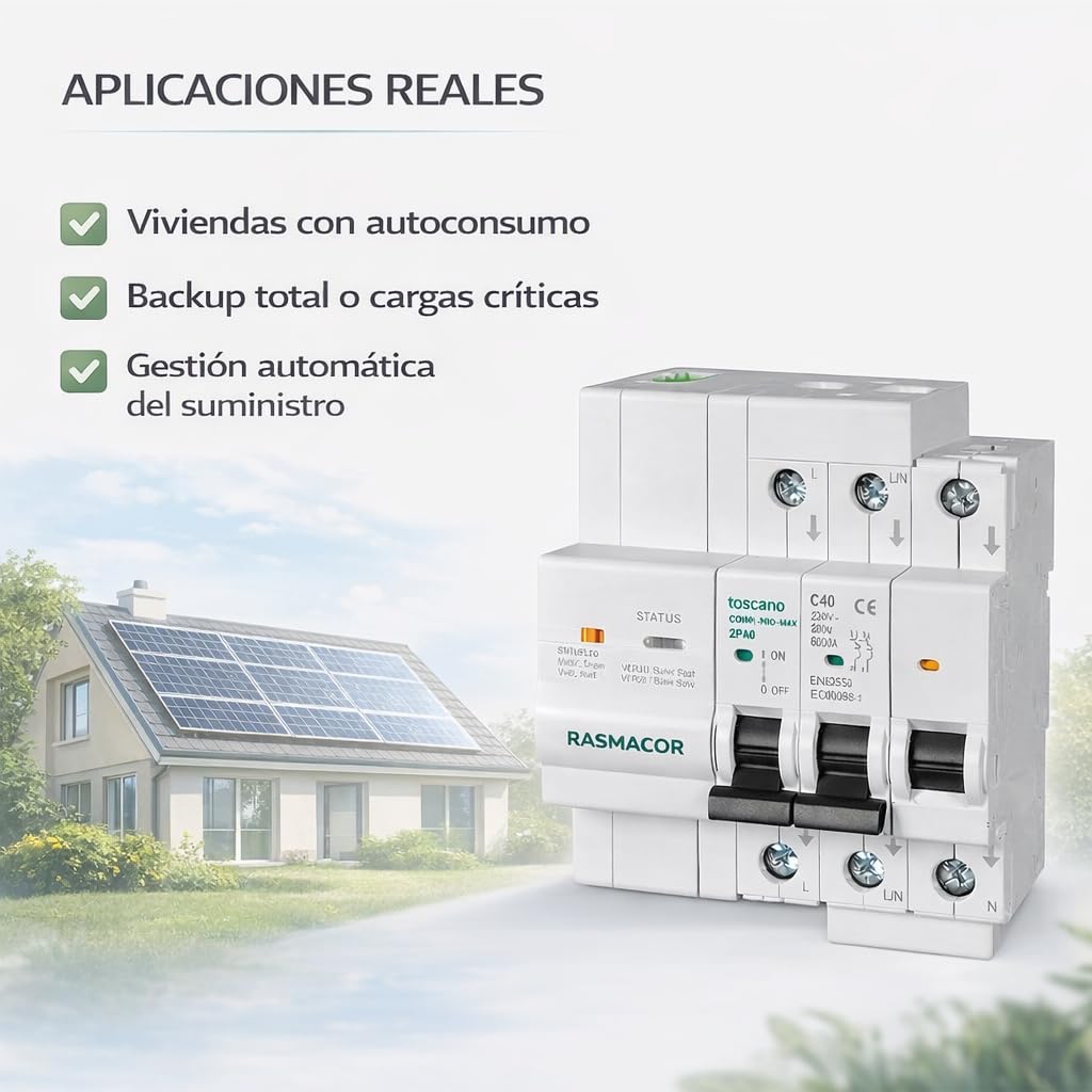Tóscano 10004923 COMBI-PRO-MAX-2P40 | Backup y Modo Isla | Sistema de Control y Protección para Instalaciones Fotovoltaicas | IGA 2P 40A 6KA 230VAC con Protección de Sobretensiones