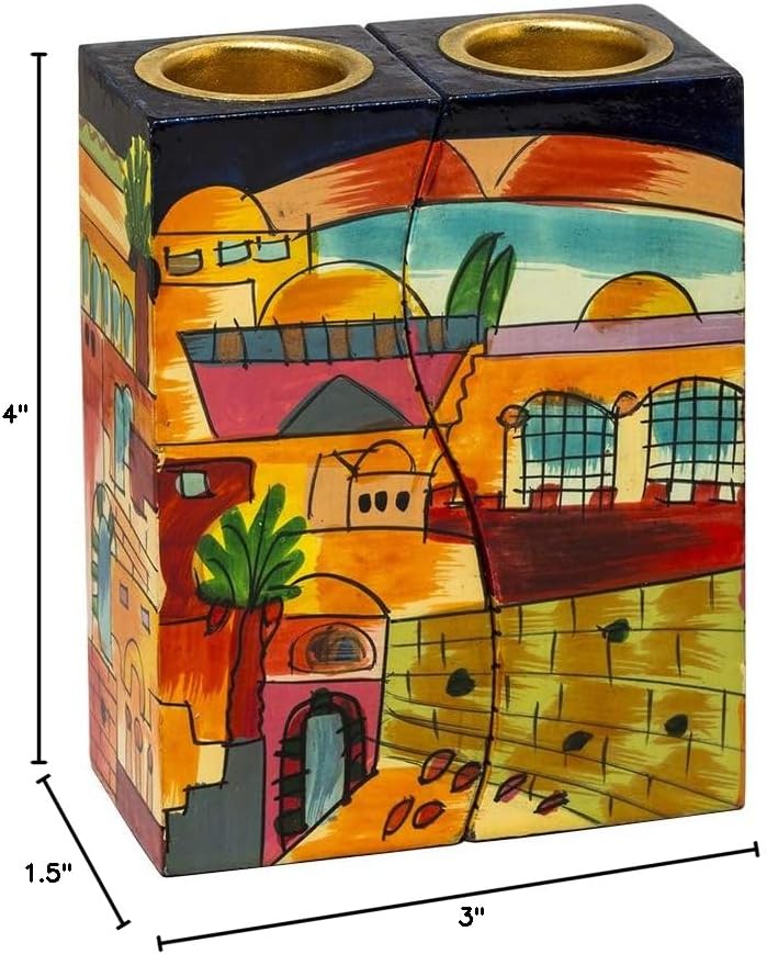 Miniatura 6 de Candelabros Shabbat - Juego judío - Yair Emanuel Fitted Shabat Candelabros Jerusalén (Bundle)