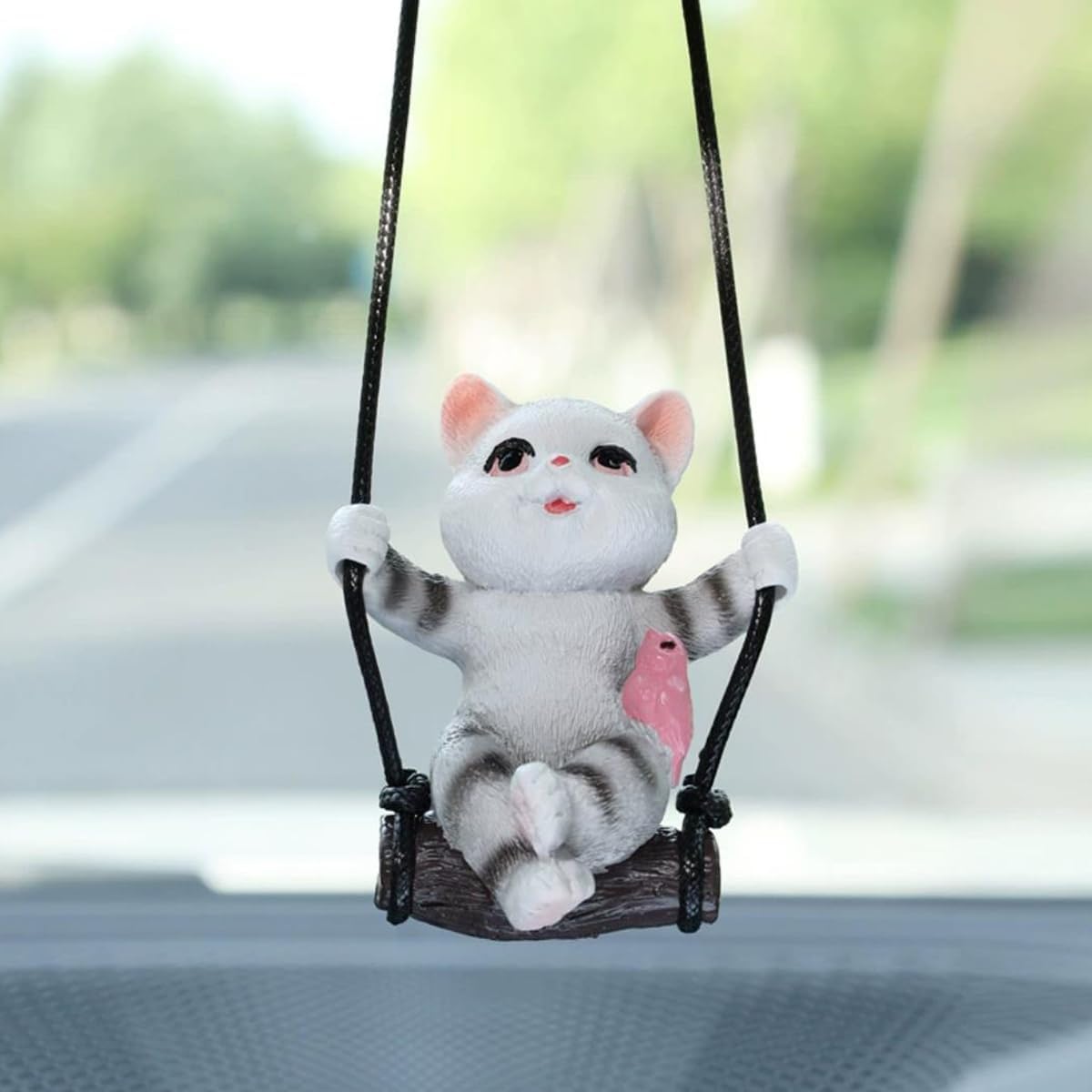 ZOSTLAND Cute Swing Ornament Car Auto Rear View Mirror Hanging Decoration Suspension Pendant Accessories Applicable to Car Truck SUV (Grey Cat)