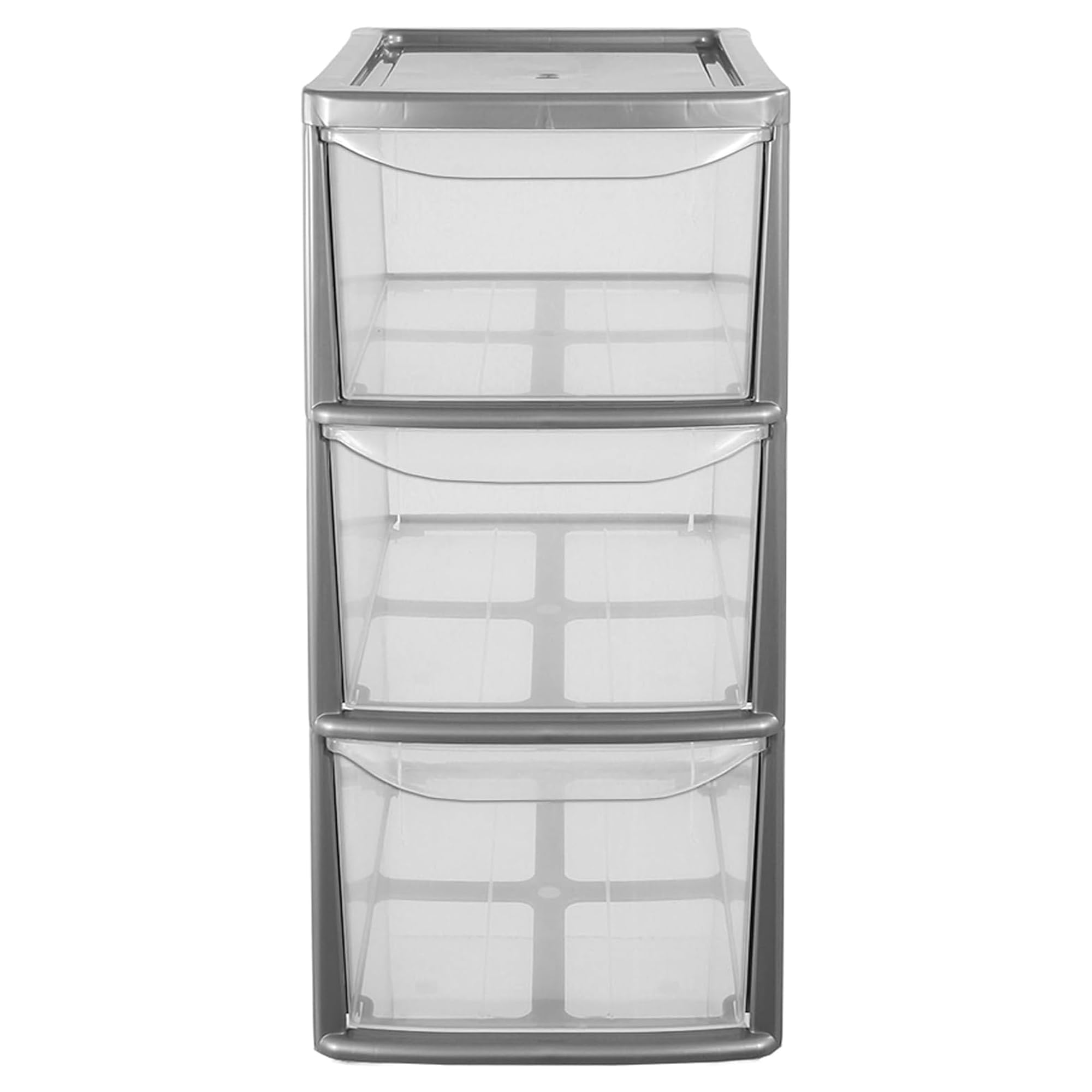 Medium Lightweight & Strong Silver Plastic Storage Tower Unit With 3 Clear Drawers (2)
