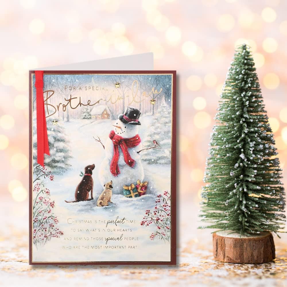 Clintons: Brother In Law Snowman and Dogs Christmas Card, Xmas Card for Brother in Law Brother in Law Xmas Cards - Image 5
