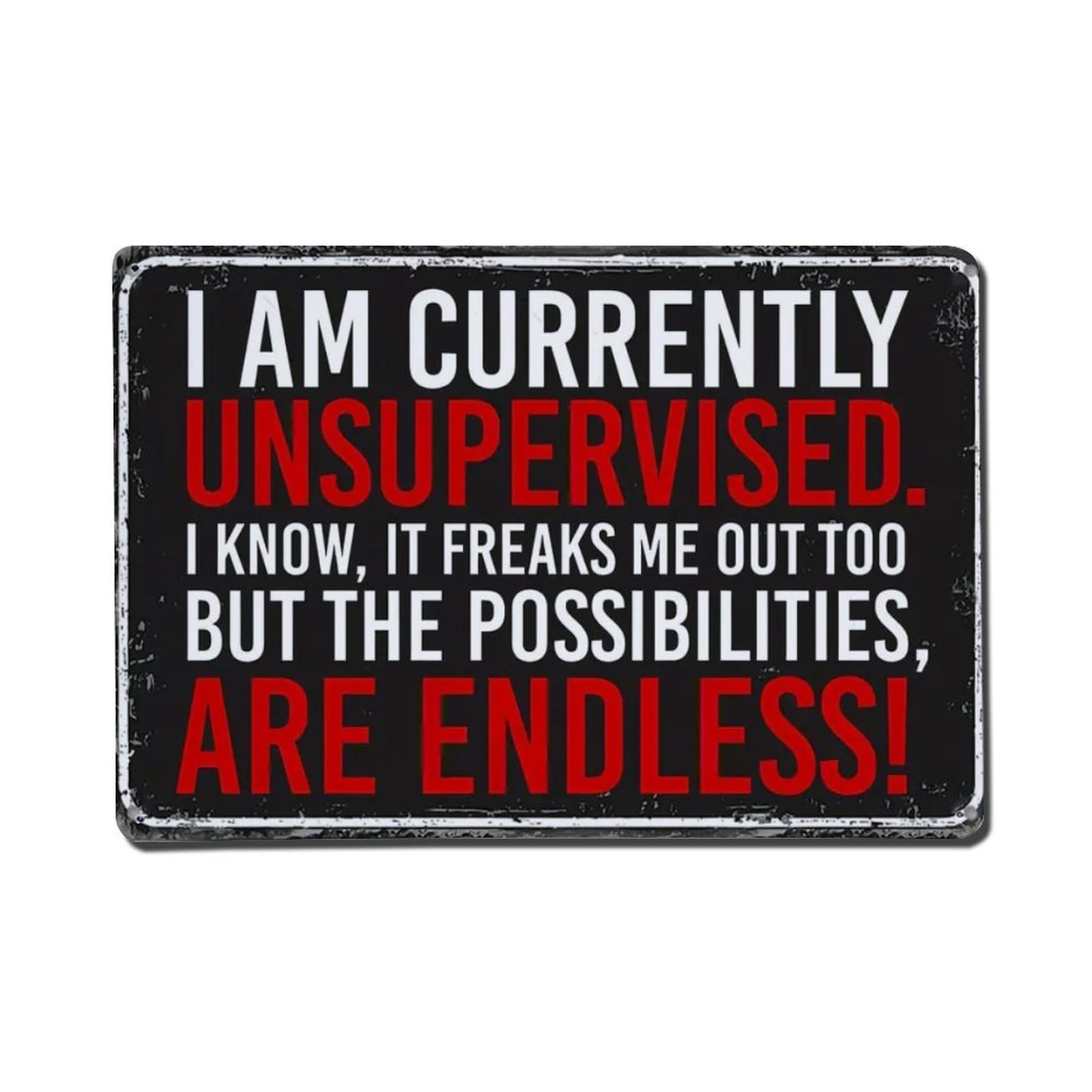 Rkundrne Vintage I Am Currently Unsupervised Funny Metal Tin Sign Garden Bedroom Cafe Bar Man Cave Home Wall Decor Metal Poster 8X12 In