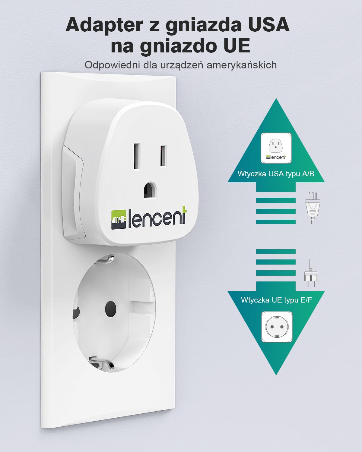 LENCENT 2 sztuki Adapter Podróżny USA do Polski/UE Wtyczka, Typu-C/E/F Podróżna Adapter [3250 W/13 A MAX] Wtyczki Adapter, Ameryki USA, Japonia, Kanada, Meksyk Wtyczka do Polski/UE ładowarka ścienna